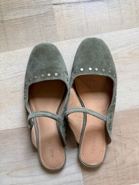 Madewell Olive Suede Studded Slip-On Mules